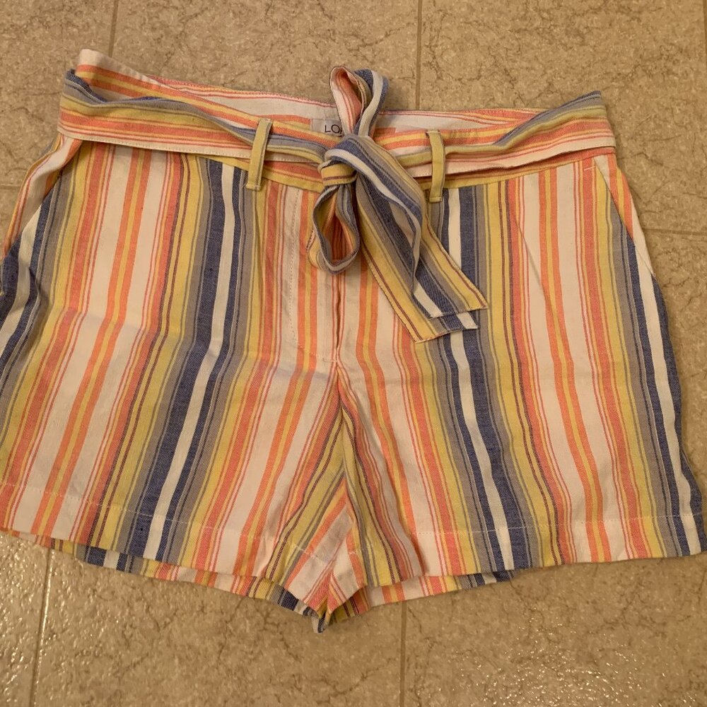 NWT LOFT Woman’s Linen Shorts Multi Color Stripe Linen Blend Size : 2